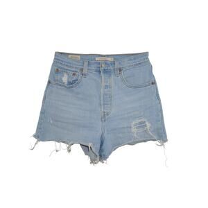 Levis 501 Shorts Womens 27 Light Wash Denim High Rise Distressed Raw Hem Cutoff